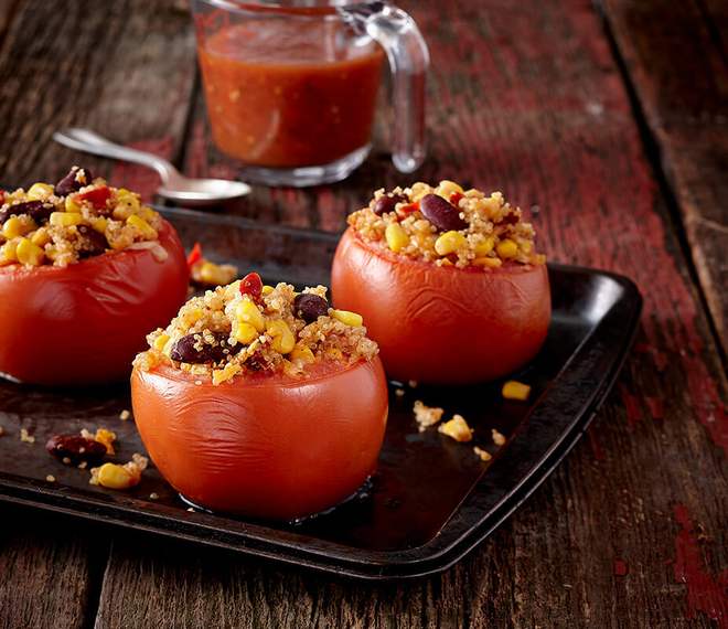 Stuffed tomatoes with corn and beans