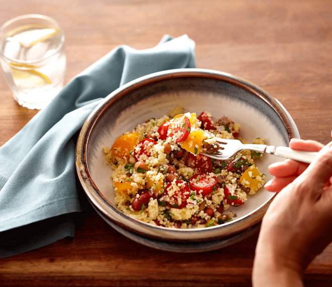 Peach and chickpea couscous salad