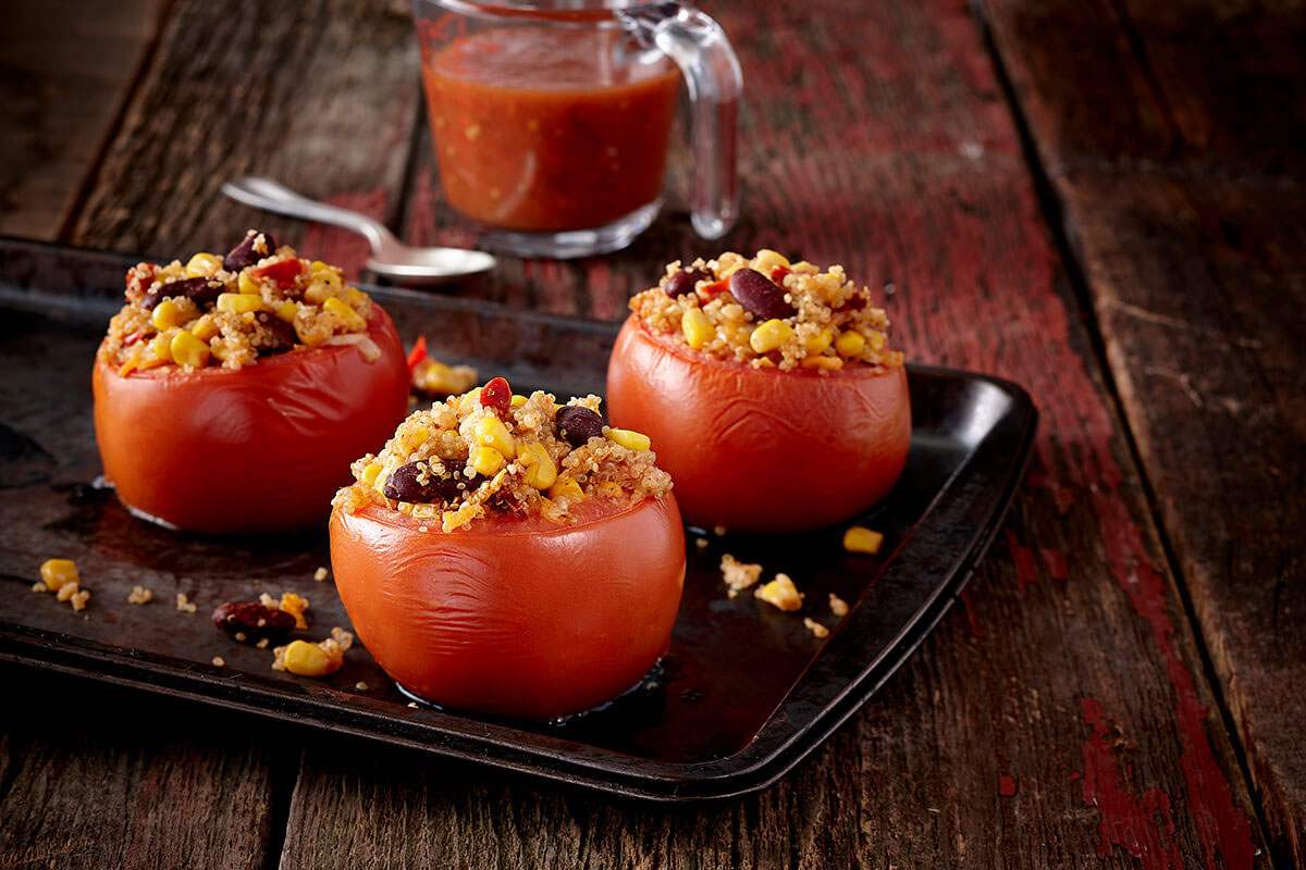 Stuffed tomatoes with corn and beans