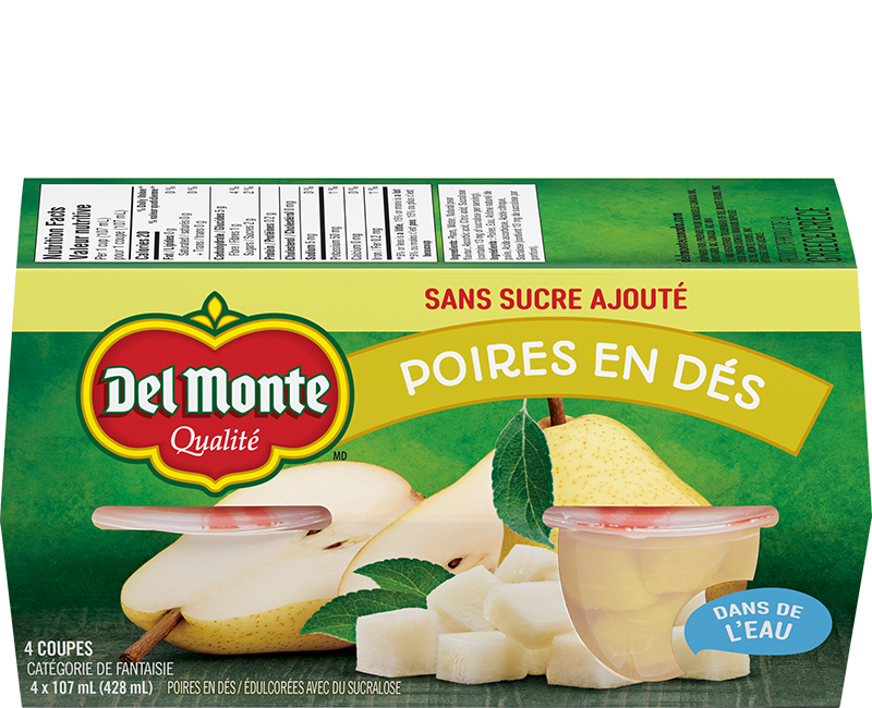 Poires en dés dans de l'eau sans sucre ajouté