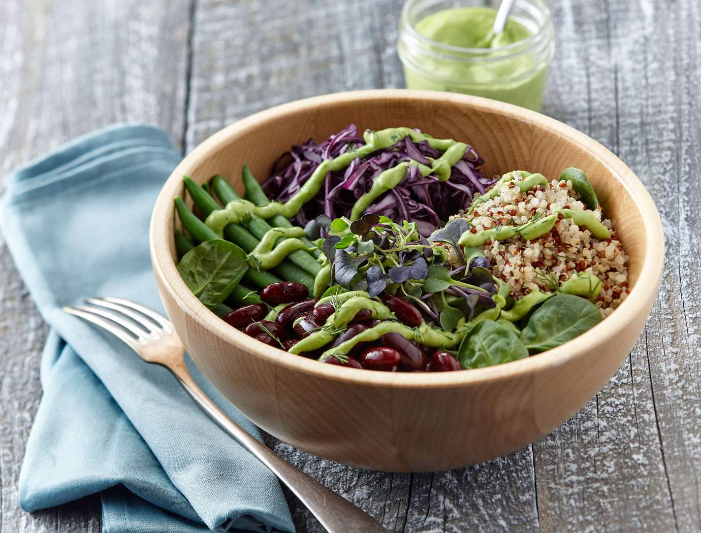 Buddha bowl with quinoa, red beans and vegetables