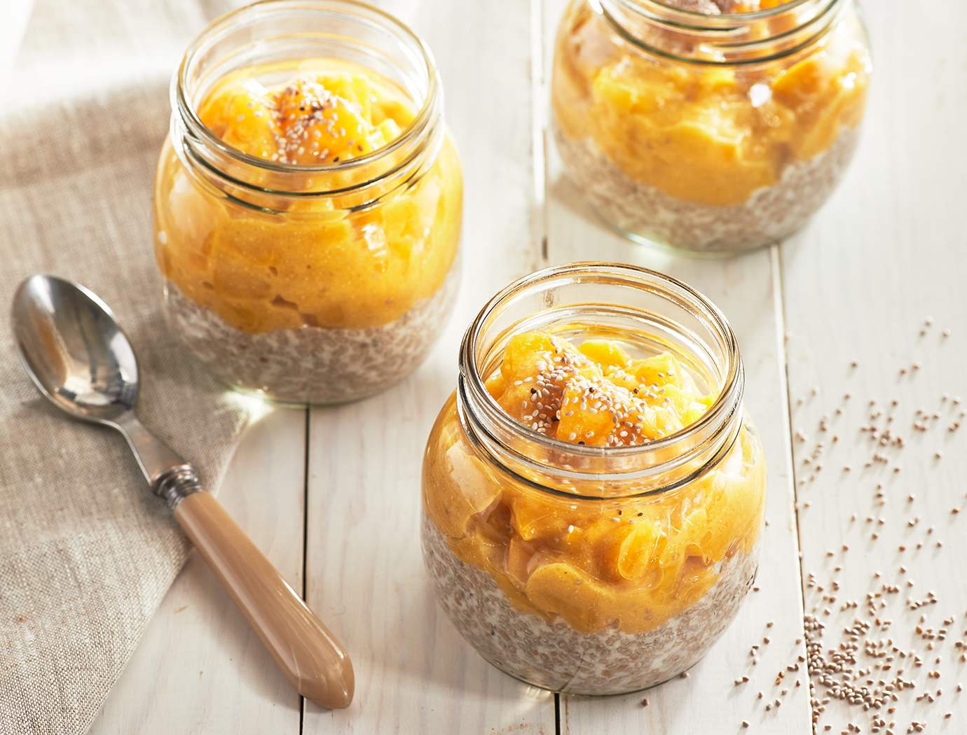 Vanilla chia pudding with Del Monte peach sauce