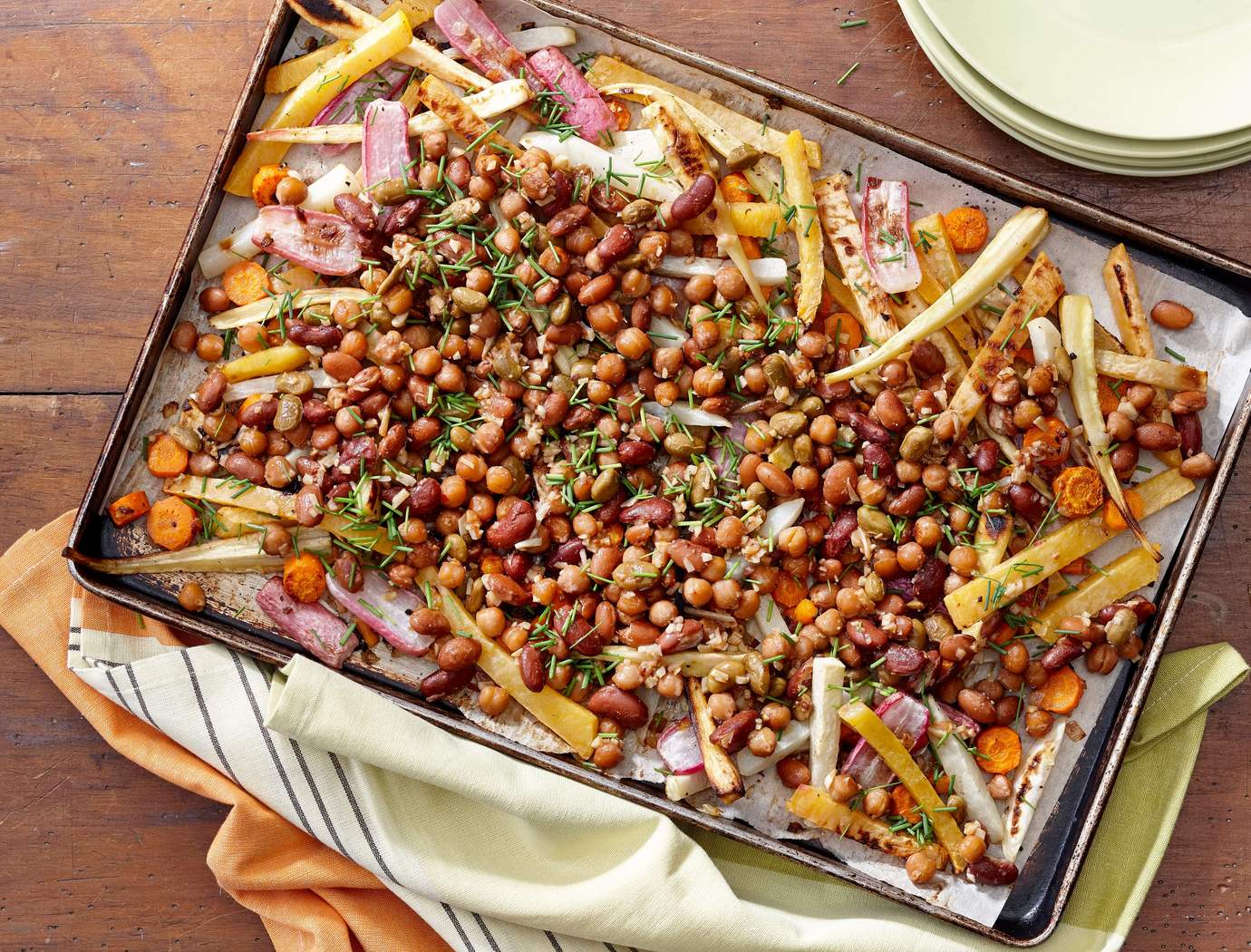 Root vegetables and roasted beans with ginger and miso