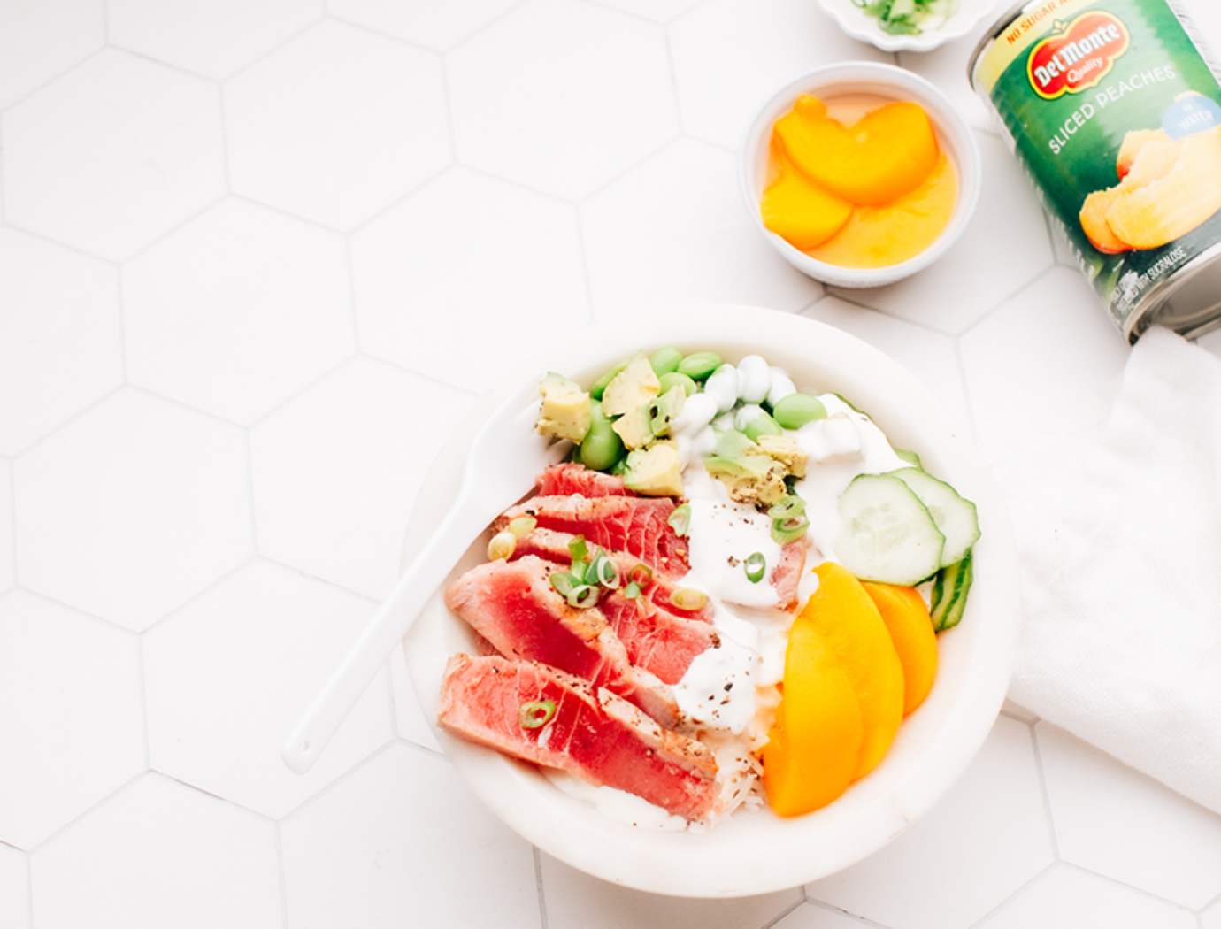 Seared Ahi Tuna and Peach Poke Bowls