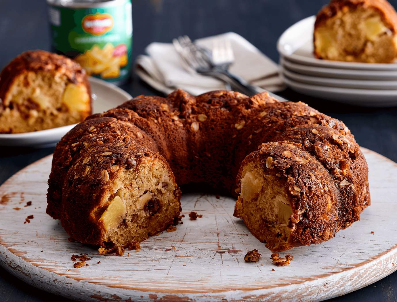 Gâteau aux ananas et crumble aux pacanes