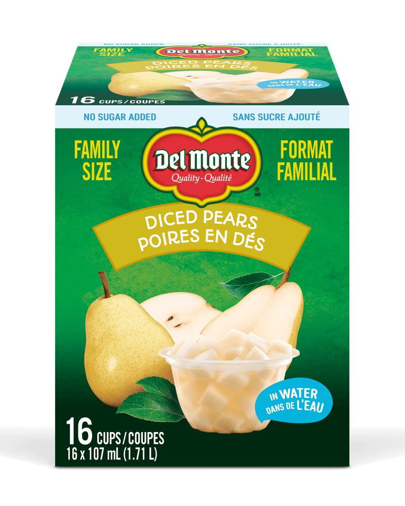 Poires en dés dans de l'eau sans sucre ajouté