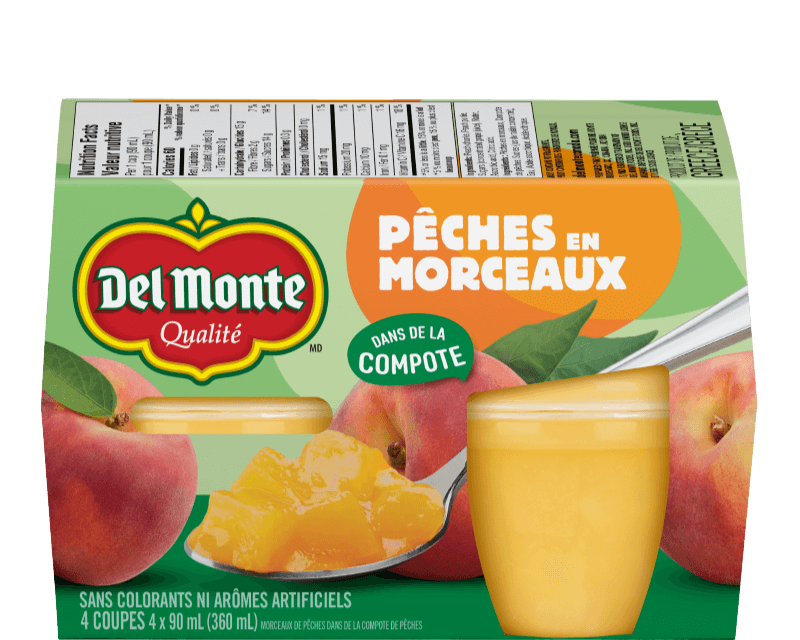 Pêches en morceaux dans de la compote naturellement sucrée avec du jus de raisin concentré