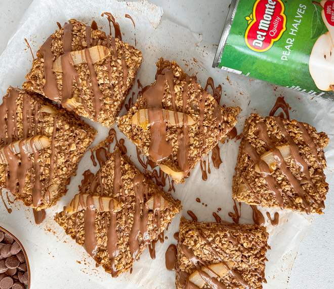 Barres de flocons d'avoine aux poires et chocolat