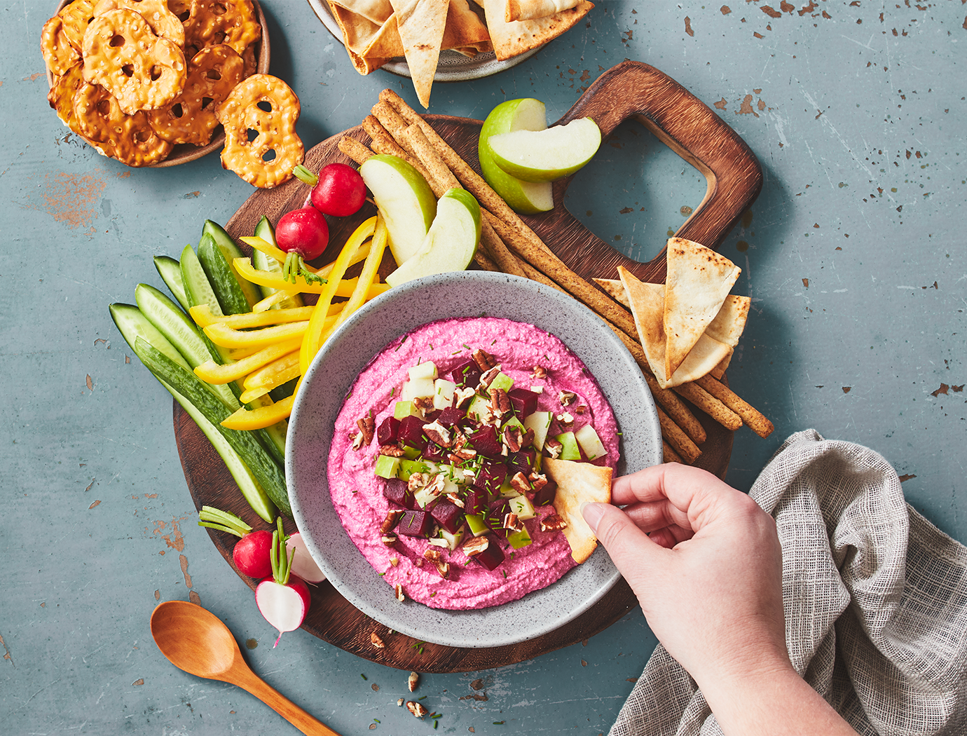 Wipped beet and feta dip
