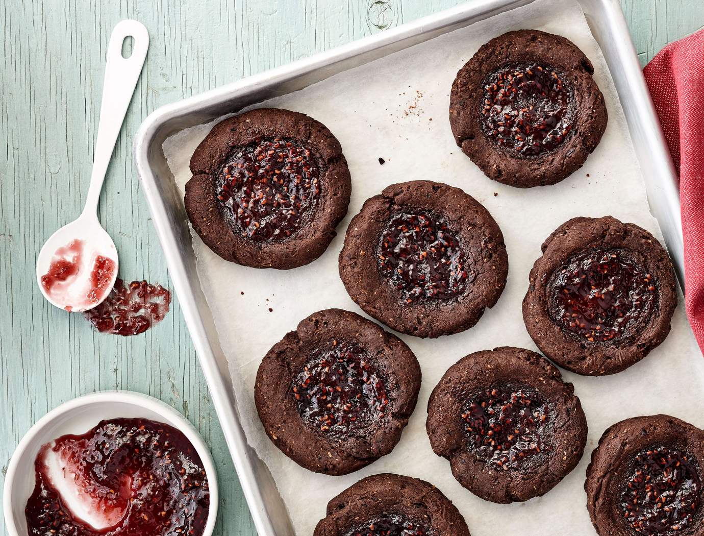 Chocolate and raspberry jam cookies
