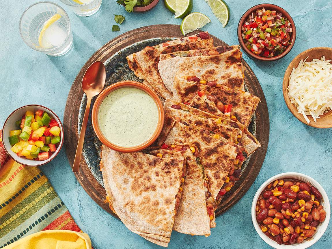 Quesadillas with southwest-style bean salad