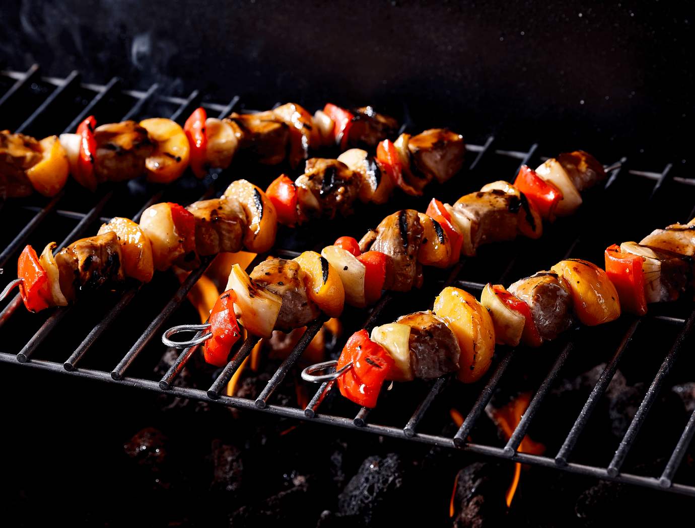 BBQ peach pork skewers