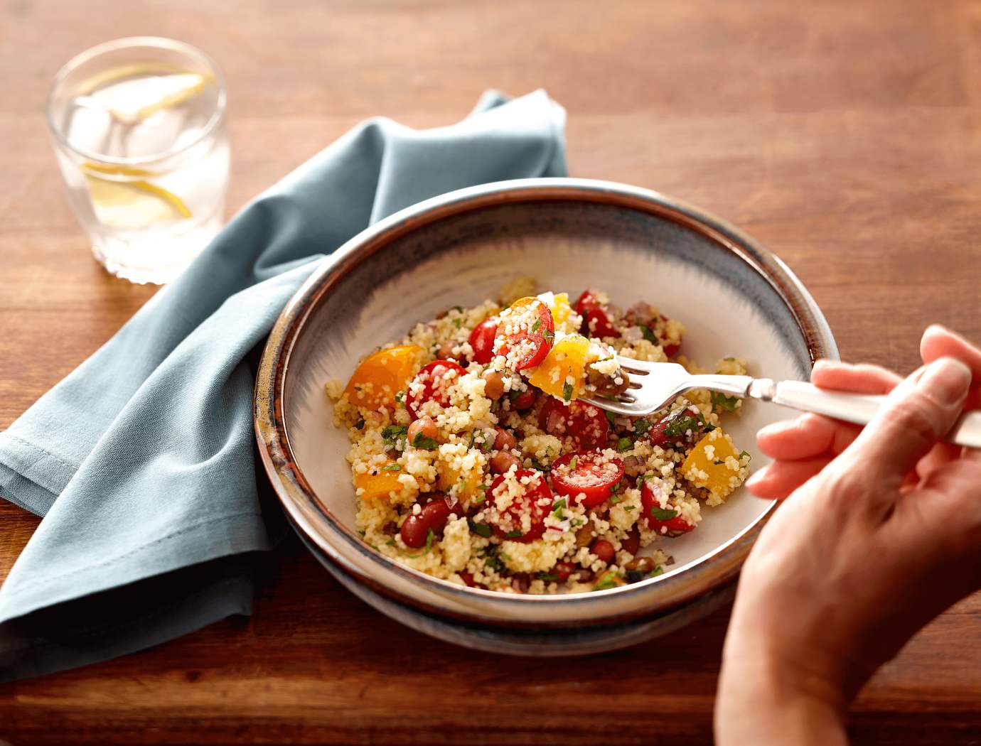 Peach and chickpea couscous salad