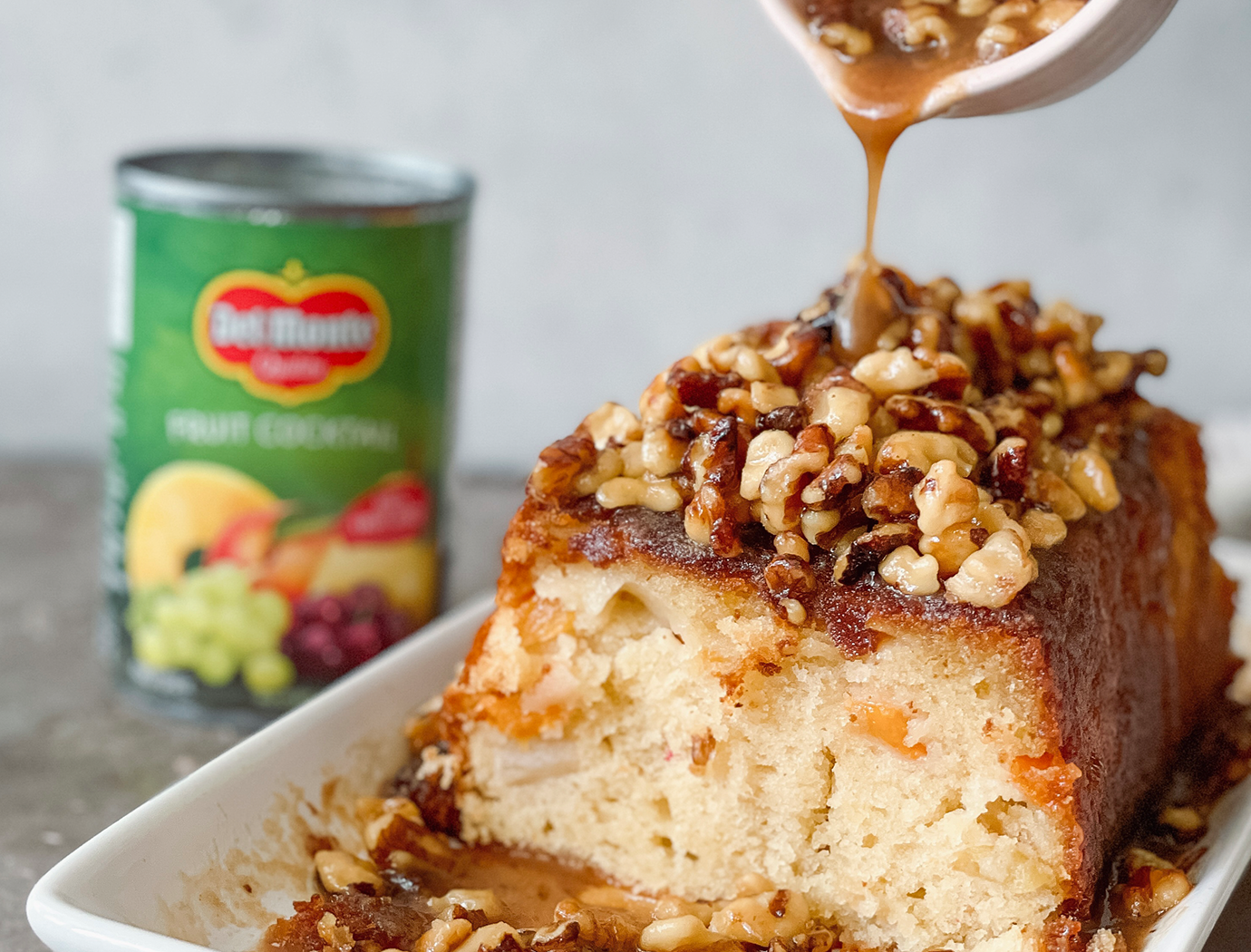 Fruit cocktail cake with a nutty topping