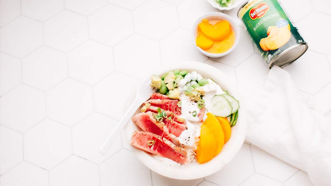 Seared Ahi Tuna and Peach Poke Bowls